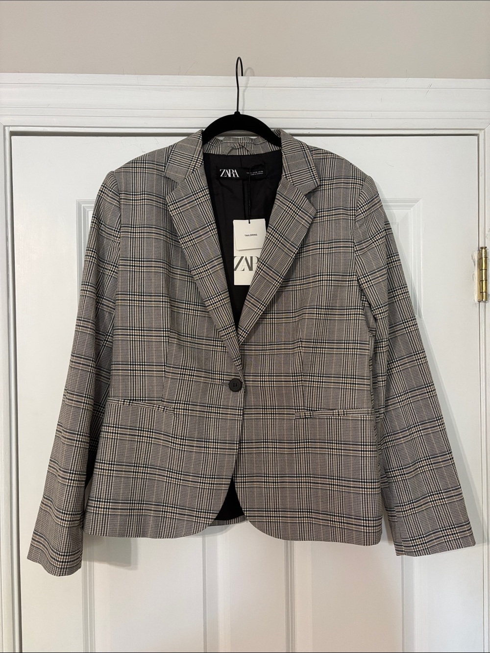 Zara Black & Tan Plaid Single-Button Blazer